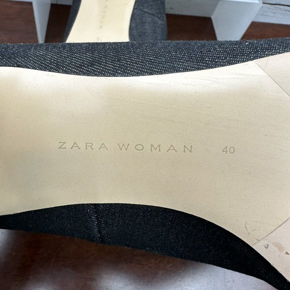 Zara Woman Denim Slip On Block Heel Shoes Rhinestone Pineapple Size 9.5 / 40 - Picture 9 of 9